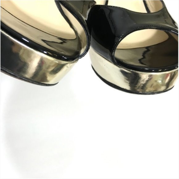 Jimmy Choo Gloria Gold + Black Platform Pumps 38.5 - Picture 6 of 8
